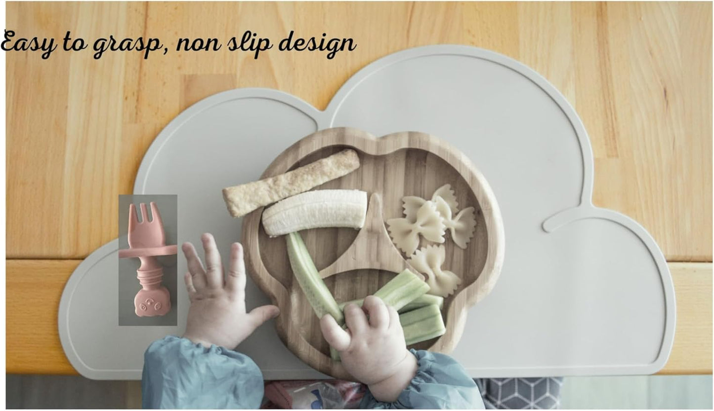 Baby Spoons and forks set, Silicone, Self Feeding pack of 2, Toddler spoon and fork set, Baby Led Weaning Supplies, First Stage Baby Essentials, Safe To Use, Gentle Teethers- (Earthy colors)