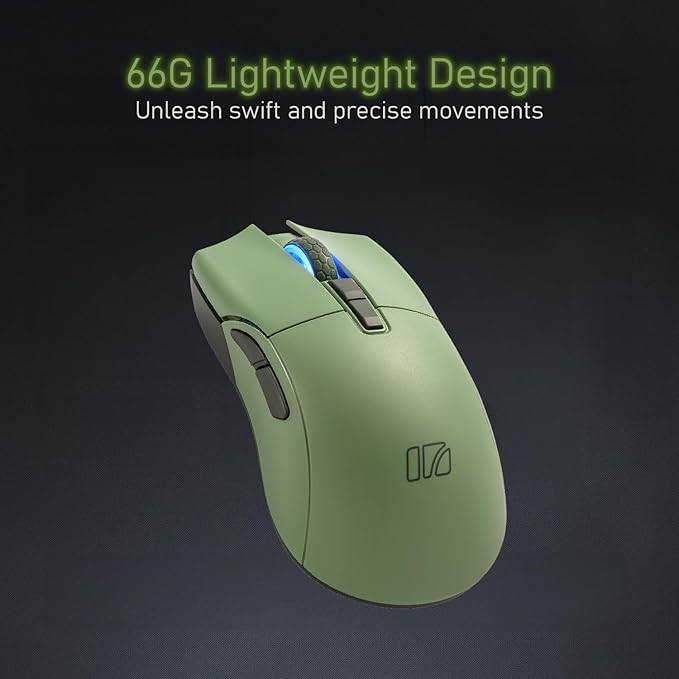iRocks M31R Wireless Gaming Mouse, Triple Mode 2.4G/ Bluetooth/USB-C Detachable Cable Gaming Mouse, Kailh GM8.0 Mouse Switches, Advanced PixArt PAW3395 Optical Sensor, Up to 26,000 DPI - Olive Green