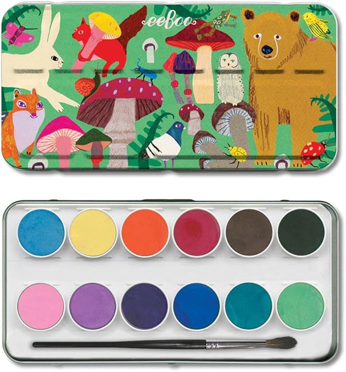 eeBoo: Watercolors Paint Set/12 Colors, Paint Brush Included, Comes in a Portable Tin Set, Easy to Close, Perfect for Watercolor Painting, Hand Crafts with Paints and Other Artworks