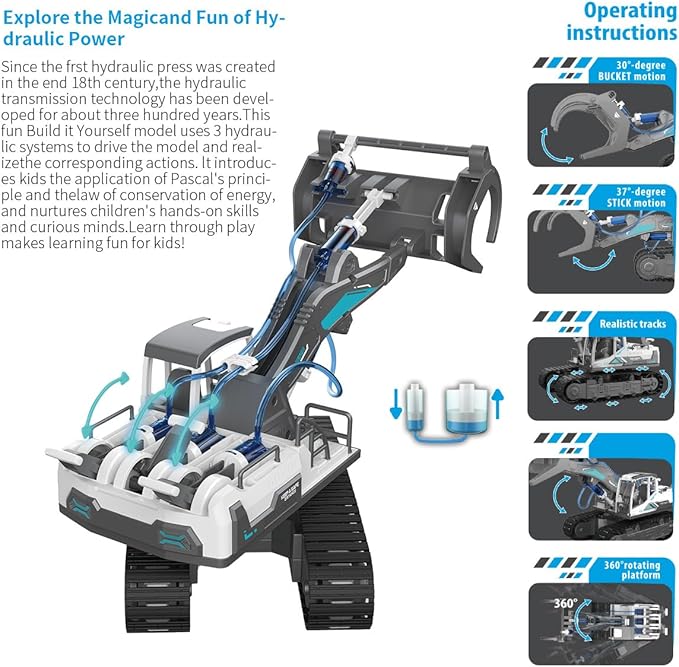 STEM Building Block Assembly Toy - Hydraulic Power Wood Loader Science Experiment Set for Boys Age 8-12 - Small Educational Toys with Powerful Learning Experience