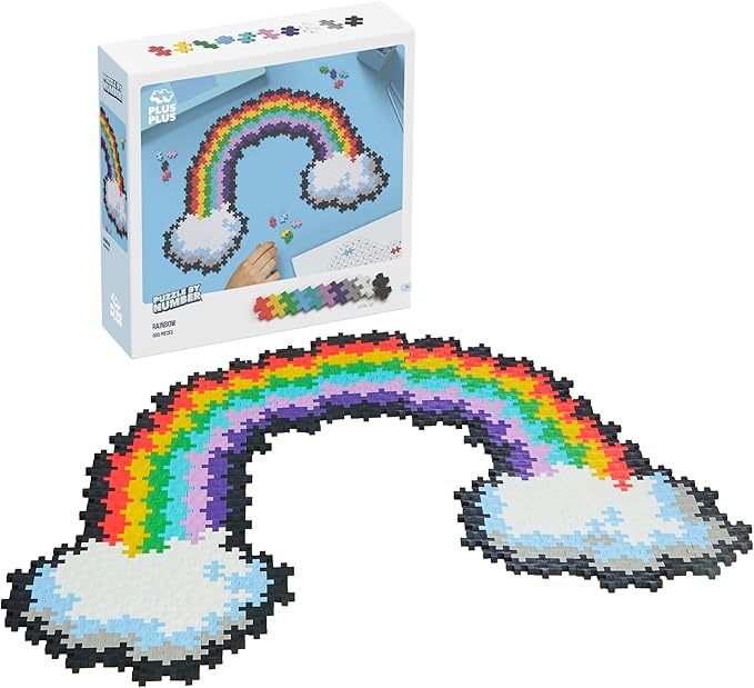 Plus Plus Puzzle By Number, 500 Piece Mini Interlocking Hashtag Color Blocks, 3D Pixel Art Kit for Kids - Rainbow