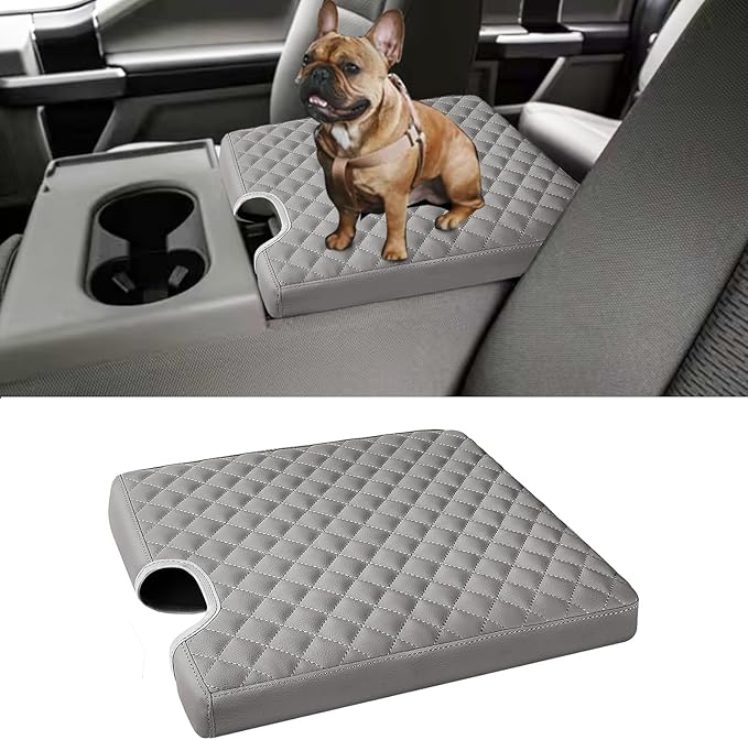 Center Console Armrest Cover for Ford F150 2015-2022, F250 F350 F450 F550 2017-2022, PU Leather Car Interior Accessories, Middle Console Cover Box Lid Protector Cushion Pad (40/20/40 Split Seat Only)