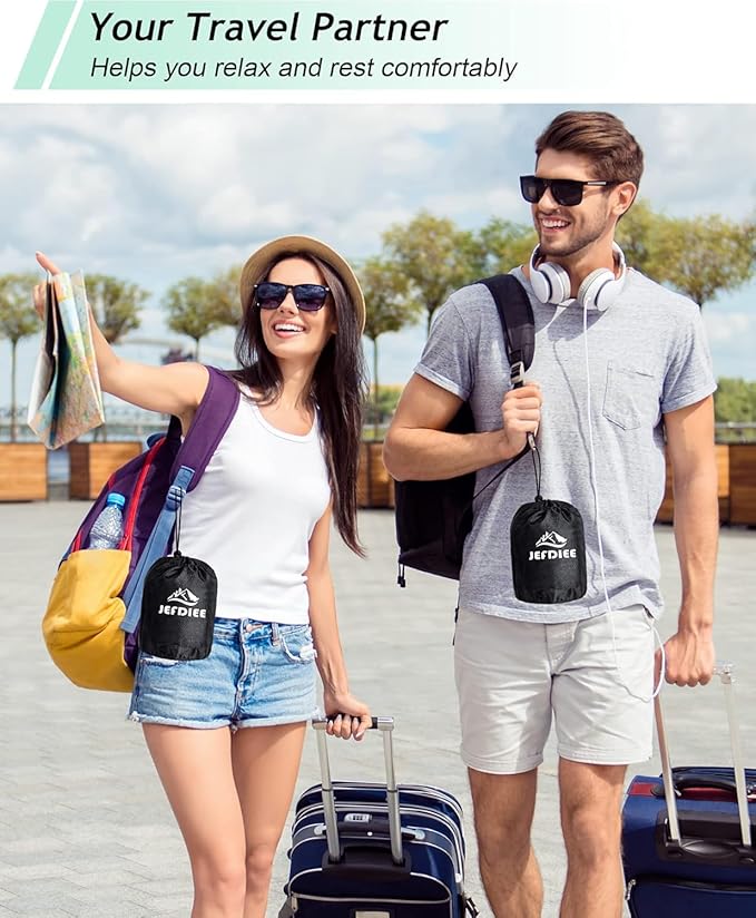 JefDiee Inflatable Travel Foot Rest Pillow, Kids Airplane Bed, Adjustable 3 Layers Height Leg Rest Pillow, Adults Travel Essentials Great for Airplane, Office, Home, Trains, Cars (Black)