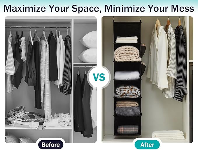 YOUDENOVA Hanging Closet Organizers and Storage, 6-Shelf Hanging Closet Shelves, Black | Storage