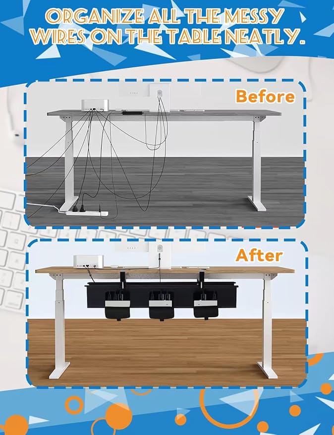 No Drill Under Desk Cable Management Tray - 36" Under Desk Cord Organizer,Clamp/Screw Mount Cable Management, Premium Fabric Cord Hider for Wire Organizer for Office, Home