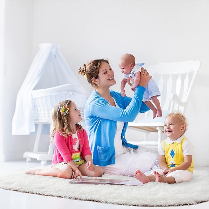 Noahas Fluffy Cream White Rugs for Bedroom Living Room,2.6'X5.3' Oval Throw Rug for Kids Room,Shag Hallway Runner Rug,Small Soft Shaggy Bedside Non-Slip Plush Nursery Dorm Carpet Home Decor