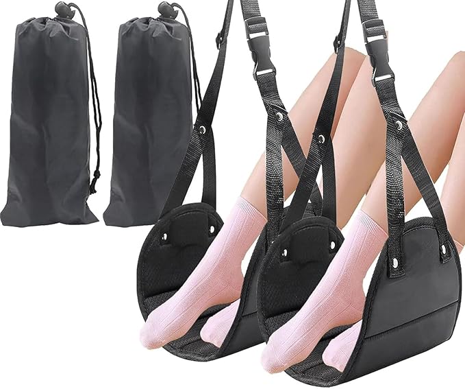 Airplane Foot Hammock, Portable Rest Sling with Extended Adjustable Strap, Airplane Footrest for Relaxing Feet, Car, Office, International Flying, Road Trip, Work, and Travel Comfort