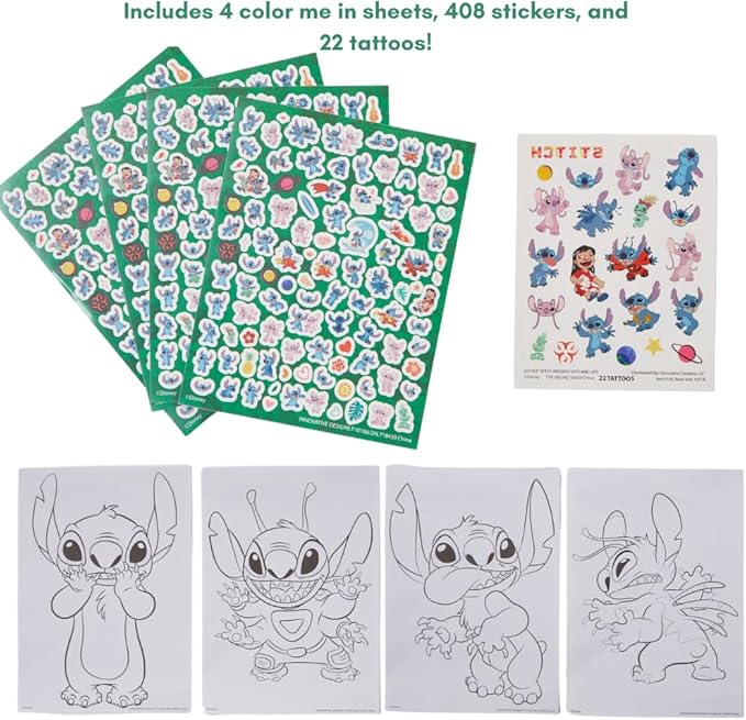 Innovative Designs Disney Lilo and Stitch Deluxe Activity Set with Carrying Tin, Coloring Sheets, Tattoos, Stickers, & Art Supplies