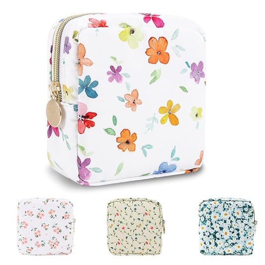 UIXIZQ Waterproof Mini Floral Makeup Bag Pouch for Purse,Nylon Flower Cosmetic Travel Bag Small Preppy Toiletry Organizers for Women Girl,Cute Zipper Pouch Coin Purse for Work(Mini Colorful-Flowers)