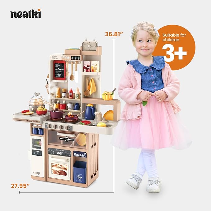72-Piece Kids' Kitchen Playset, 27.16 x 10.62 x 36.61 inches, Interactive Toy for Toddlers, Realistic Design & Educational Fun for Ages 3 and Up (Light Brown 72)