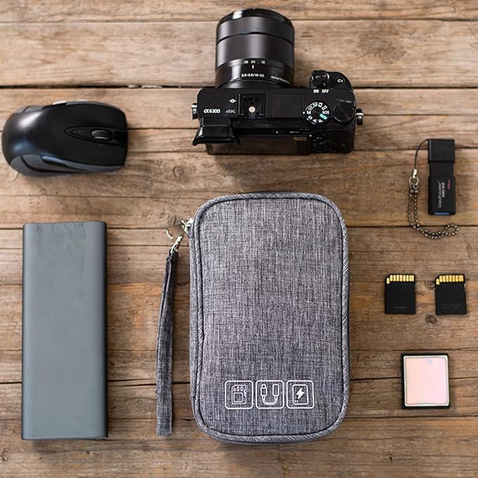 4Pcs Electronic Organizer Travel Case,Waterproof Cord Organizer Travel Cable Organizer Bag Portable Small Travel Tech Storage Pouch for Cord Charger Phone Earphone SD Card Cables Power Bank Card,Grey