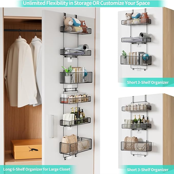 HapiRm Over Door Organizer Storage - Separable Door Organizer Hanging with 6 Metal Large Capacity Baskets for Bathroom Bedroom Kitchen Pantry Closet (Black)