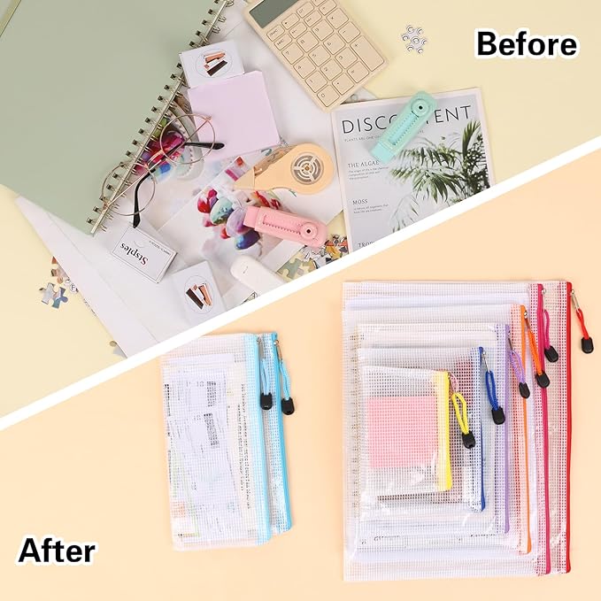 EOOUT 28pcs Mesh Zipper Pouch, Waterproof Zipper Bags, 8 Sizes Plastic Travel Pouch, 10 Colors, Multipurpose for Board Game, Travel Storage, School Supplies, Office Appliances, Home Organize