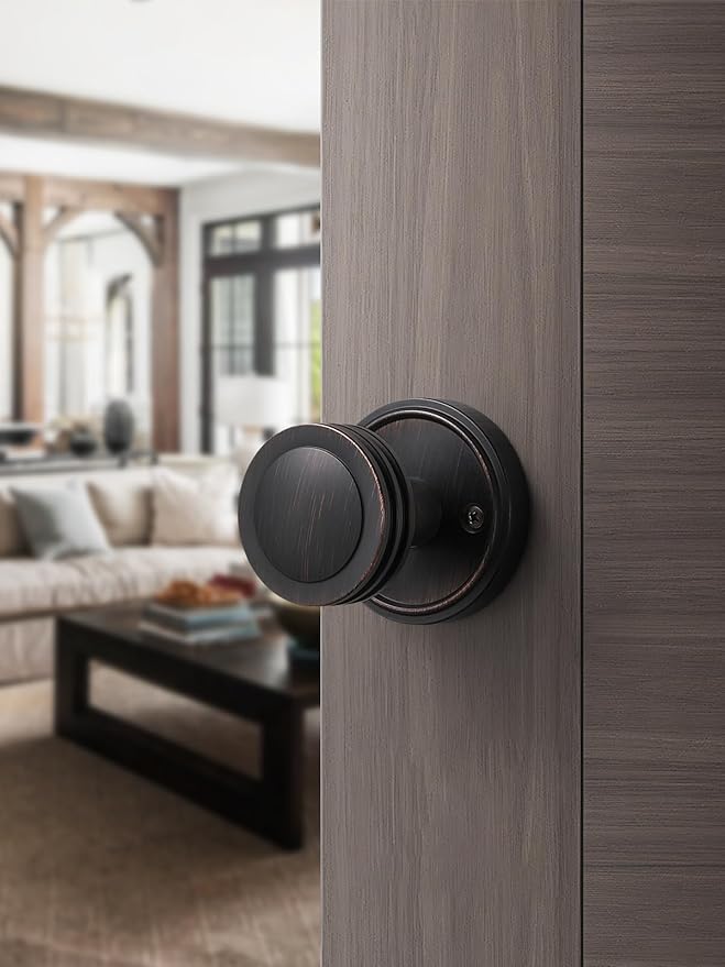 2 Pack Oil Rubbed Bronze Knob Passage Door Knobs Interior Door Knob for Hall and Closet Zinc Alloy