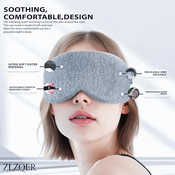 ZLZQER Cooling Cotton Eye Sleep Mask for Men & Women, Soft & Breathable, Pressure-Free Design for Side Sleepers, Adjustable Light Blocking Mask for Sleeping, Travel & Naps (Gray)