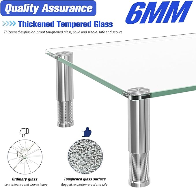 Simple Trending 2 Pack Computer Monitor Riser with Height Adjustable, Tempered Glass, Multi Media Desktop Stand for Flat Screen TV Laptop