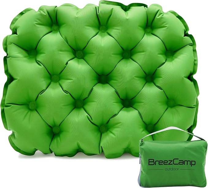 BreezCamp Inflatable Seat Cushion, Lightweight Stadium Seat Pad, Camping Accessories Chair Pad for Airplane Travel, Hiking, Climbing, Home and Office,Green