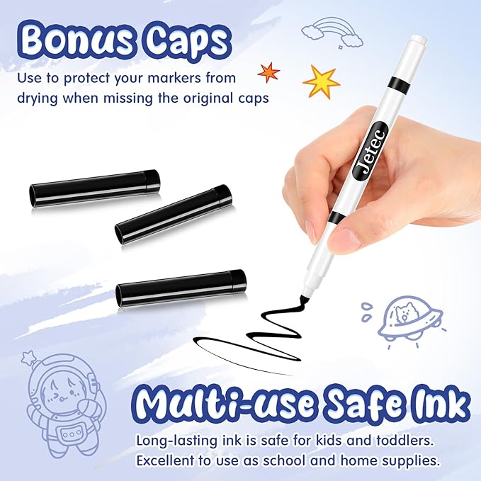 Janlaugh 48 Pcs Line Washable Markers Bulk Black Fine Tip Markers Set Thin Coloring Mark pens for Kids Black Tips Mark pen for Art School Supplies, Back to School Supplies, Ages 6+