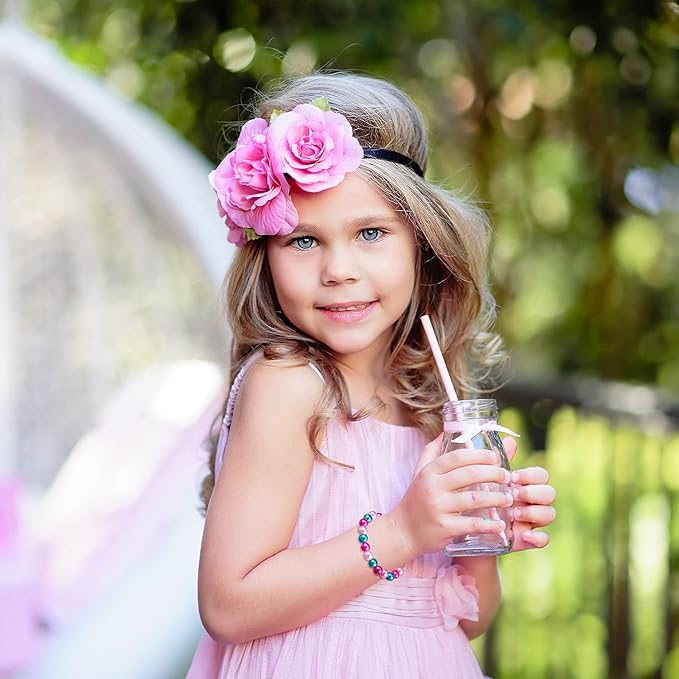 Junkin 16 Pieces Kids Bracelet for Girls Princess Bracelet Cute Rainbow Bead Bracelets Little Girls Jewelry for Birthday Party Favors Valentine's Day Exchange Gifts