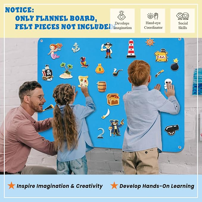 Craftstory 3.5 Feet Flannel-Board for Toddlers Preschool as Kids Felt Stories Activities Play Kits Wall-Hanging Birthday Gifts (Blue)