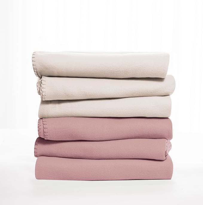 Special SG Glory Fleece Throw Blankets Bulk Fleece Blankets Solid Wholesale Lightweight Warm Soft for Pet Bed Sofa Couch Office Wedding Gifts Travel Seasons Beige and Pink 50x60 Inches Pack of 6