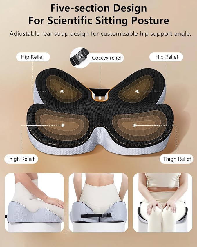 Seat Cushion for Office Chair,Butterfly Memory Foam Seat Cushion for Office,Dask,Car,Wheelchair, Tailbone Pain Relief Cushion for Long Sitting - Back, Sciatica, Coccyx,Hemorrhoids