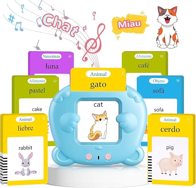Spanish & English Talking Flash Cards for Toddler 1-6 Year Olds, Learning Montessori Toys with 224 Sight Words, Speech Therapy Toys, Children's Sensory Preschool Learning Educational Birthday Gifts