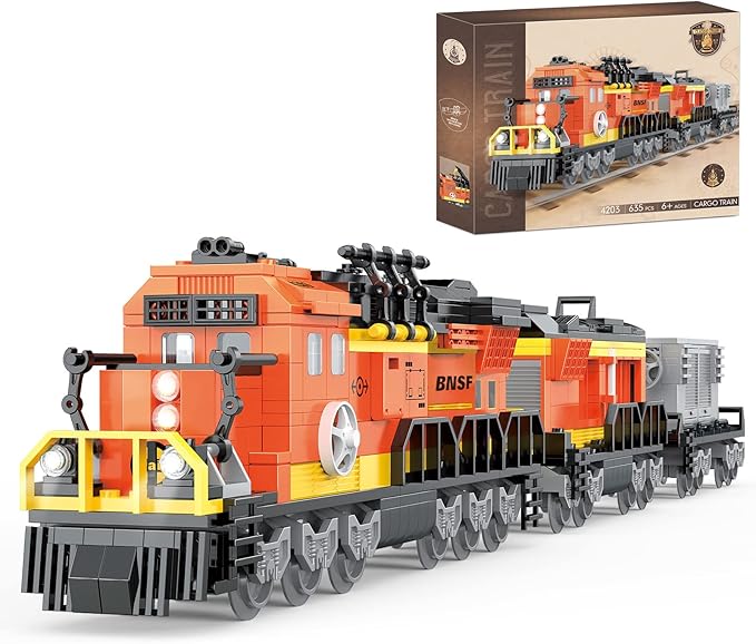 BRICK STORY City Cargo Train Building Set, BNSF Freight Trains Model, Steam Locomotive Train Building Blocks Toys, Gift Trains for Boys&Girls Kids Aged 8-14, 635 Pieces