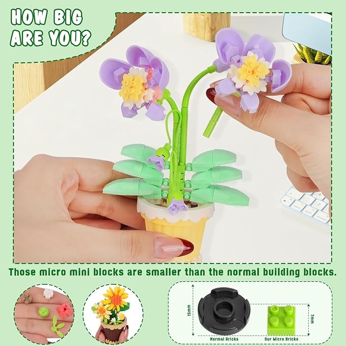 POKONBOY 12 Pack Flower Botanical Bonsai Building Set, Micro Mini Blocks Artificial Flowers DIY Plant Model for Adults, Botanical Collection Home Décor Christmas Birthday Gift (2531 Pcs)