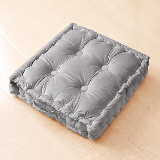 Square Floor Pillows, Large Floor Cushion for Adults Kids, Meditation Floor Pillow Seating Cushion with Shredded Memory Foam and Silk Wadding, 20"x20"x5" (Dark Grey, 1 Pack)