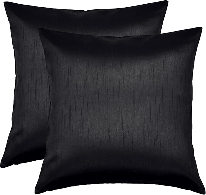 Aiking Home 18x18 Inches Faux Silk Square Throw Pillow Cover, Zipper Closure, Black (Set of 2)