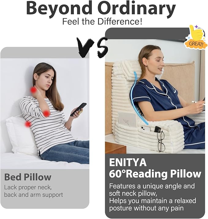 ENITYA Back Pillow for Bed Sitting up, Reading Pillow for Sitting in Bed Adult, Back Support Chair Pillow for Sitting up Reading/Resting/Post Surgery/Watching TV/Gaming,Ivory