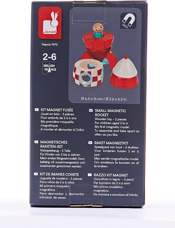 Janod Small Wood Magnetic Rocket Kit – 2 in 1 Game - Ages 2-6 - J05207