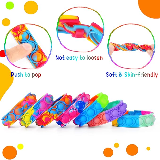 Fidget Toys Pop Fidgets Its Party Favors for Kids 4-8 12PCS Fidget Pop Bracelet for Children Toddler Toys Stress Pop Bubble It Sensory Toys for Kids Boys Girls Classroom Prizes Toys