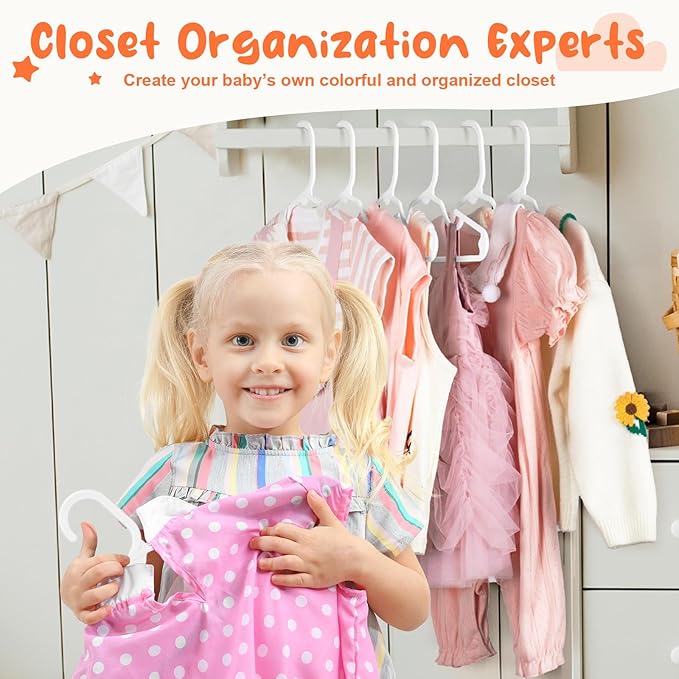 HOUSE DAY Premium Baby Hangers 60 Pack, 11 Inch Kids Plastic Hangers White, Slim Childrens Hangers for Infant, Toddler, and Child Clothes, Durable Baby Clothes Hangers for Closet