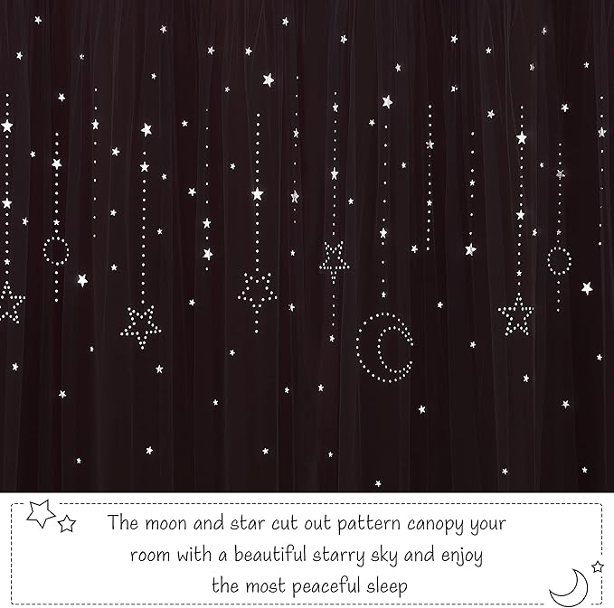NICETOWN Pink Curtains for Girls Bedroom/Kids Room, Moon and Star Hollow Out Blackout Curtains for Nursery, Double-Layer Grommet Window Drapes for Christmas Decor, 52" W by 84" L, Set of 2