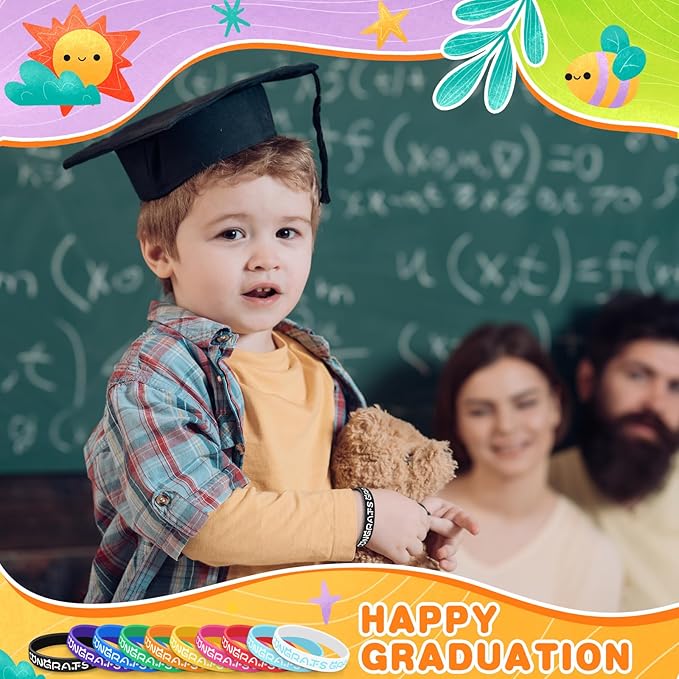 Graduation Bracelets Congrats Grad Silicone Wristbands Class of 2024 Party Supplies Gifts for Preschool Kindergarten University Students Graduates Party Favors(50 Pcs)