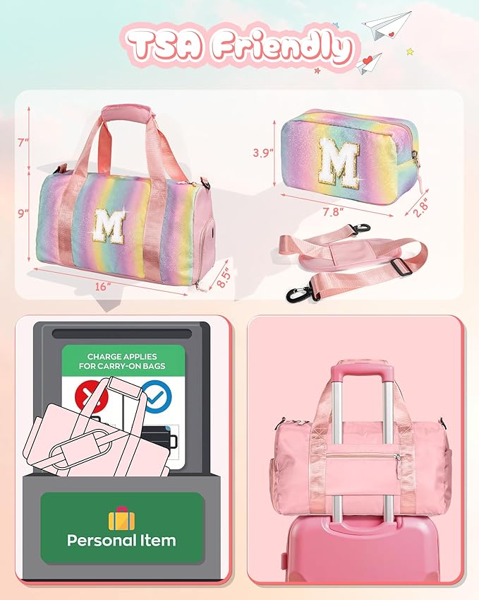 Gifts for Kids-Girl Gym Bag with Shoe Compartment, Kid Personalized Weekender Overnight Bags, gifts for girls 8-12-Initial Travel Tote with Makeup Pouch, Graduation Gift for Girls (Letter Y)