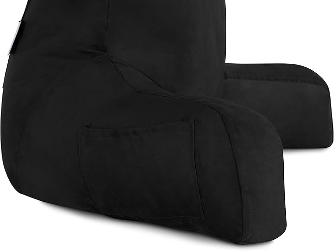 Husband Pillow Aspen Stable Black, Reading Pillow Bed Rest Chair, Two-Sided Reversible Fabric, Large Lounge Cushion Adult Backrest with Arms, Comfy Back Support for Sit Sitting Up, Wash/Remove Cover