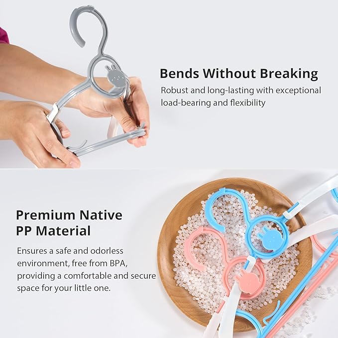 Baby Hangers for Closet Adjustable Kids Hangers 40 Pack 11"-14" Baby Hangers in Mixed Colors for Kids' Closet, Children Non-Slip and Extendable Clothes Hangers for Nursery Infant Toddle