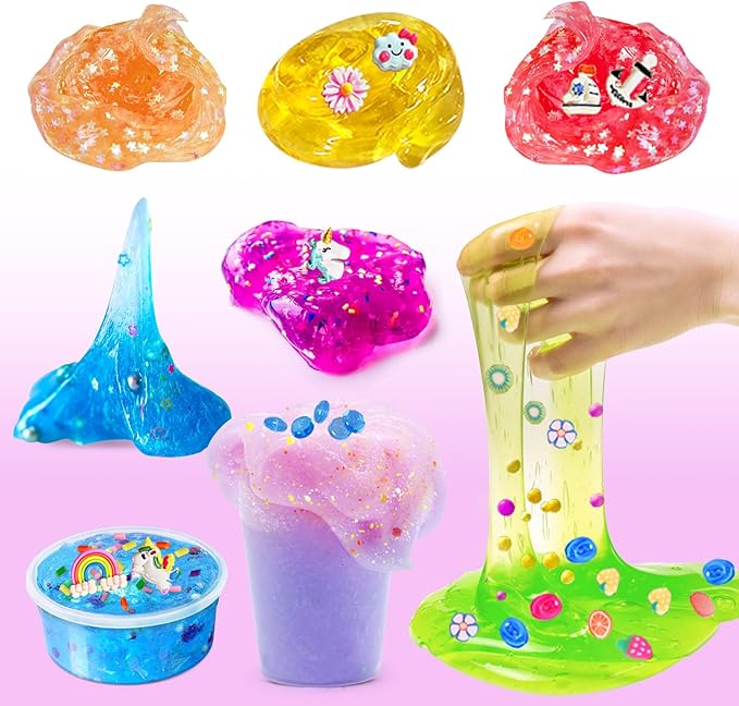 ESSENSON Slime Making Kit - Slime Supplies for Girls & Boys, Crystal Clear Slime, Glitter, Charms, Fishbowl Beads - Kids Art Craft Toys Gifts Age 3+