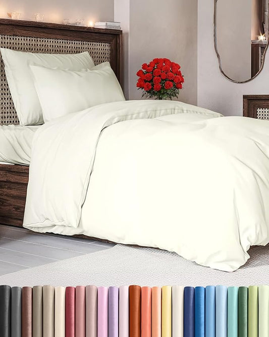 Duvet Cover Twin/Twin XL Size Set - Extra Soft Duvet Cover 68 x 90 with 1 Pillow Sham - Hotel Luxury, Easy Care and Fade Free with Zipper Closures & Ties - Comfy, Cozy Breathable Bedding Set (Ivory)