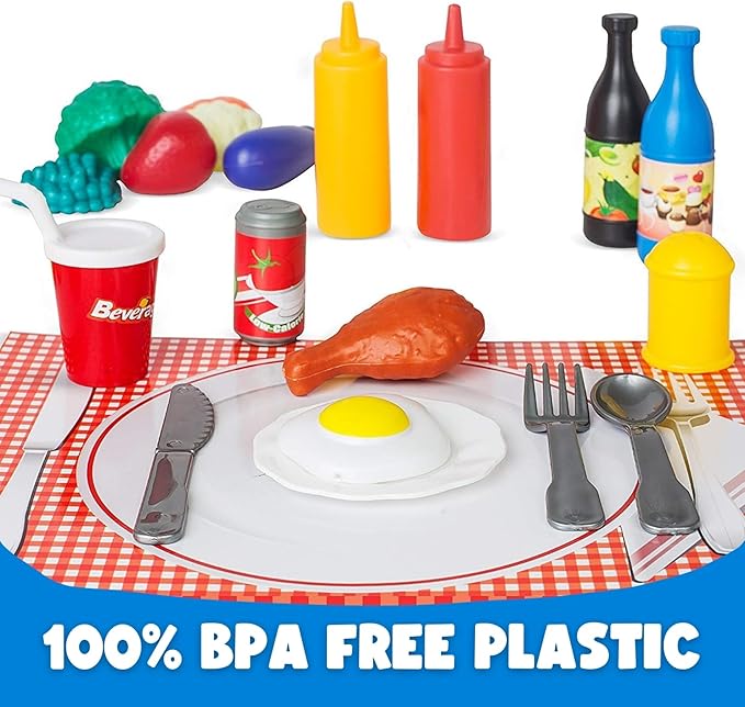 170 PCS Pretend Play Food Toys for Kids Play Kitchen - BPA-Free Mini Kitchen Accessories and Plastic Fake Food Toys with Veggies, Fruits, Pizza - Imaginative Play Set for Toddlers, Boys, Girls