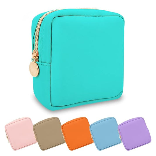 UIXIZQ Mini Makeup Pouch for Purse, Small Cosmetic Bag Pouch Nylon Travel Toiletry Organizers Bag for Women Girls, Cute Zipper Coin Purse Preppy Storage Purse for School Work(Mini-Cotton Candy)