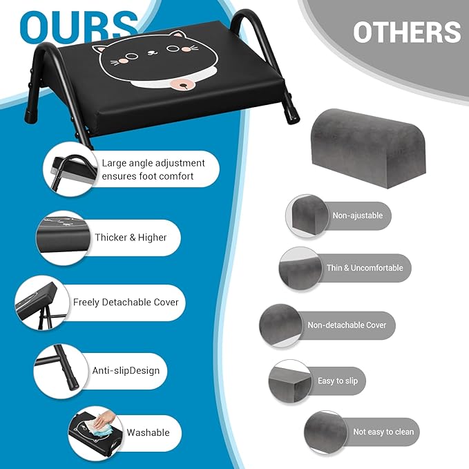 Foot Rest for Under Desk at Work,Ergonomic Foot Rest for Office Use, Heights,Relieving Pain in Lower Back, Hip, Knee(Black with Kitten) (Black and Kitten)