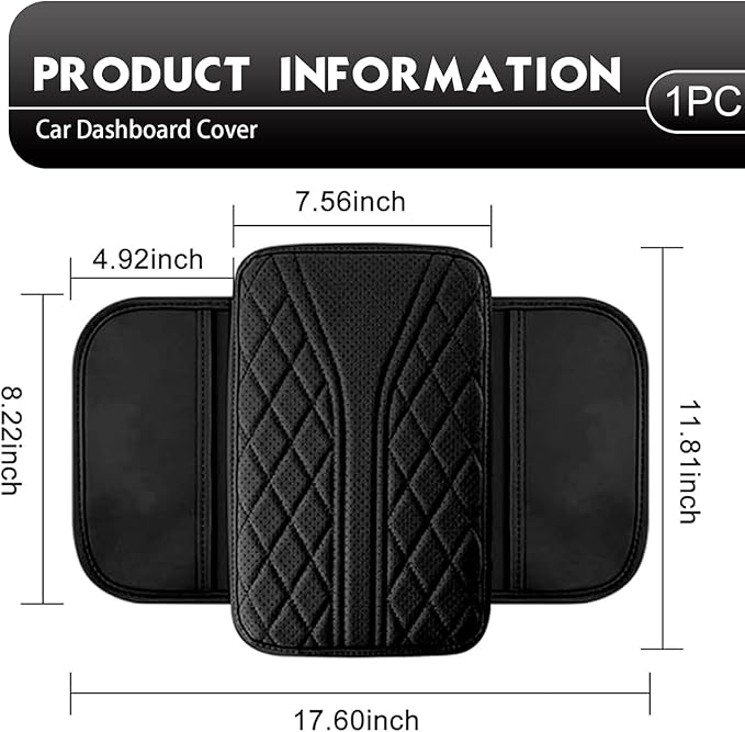 Arwrilt Car Center Console Cover, Leather Automotive Armrest Cushion with 2 Storage Bags, Breathable Armrest Cover, Universal Waterproof Arm Rest Protection Pad for SUV, Sedan, Truck (Black)