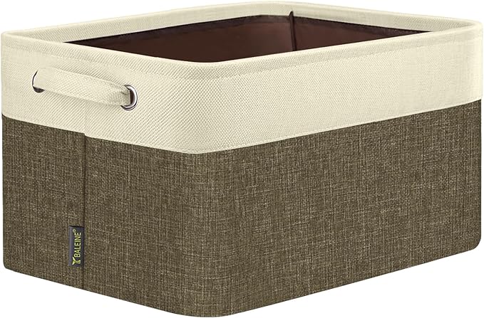 BALEINE 1 Pack Fabric Storage Bins for Shelves, Linen Storage Baskets for Organizing, Decorative Closet Bins for Clothes, Home (Brown, 17''x13''x10.5'')