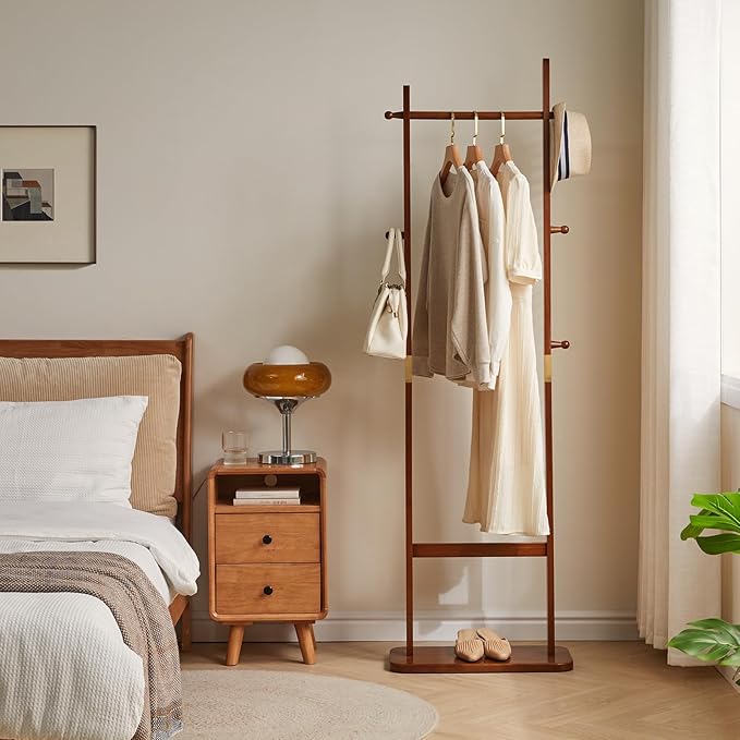 Coat Rack Tree Stand with Very Sturdy Base, Freestanding Small Clothes Rack Heavy Duty, Garment Hanging Racks for Kids and Adults, Space Saving Brown USYD-203