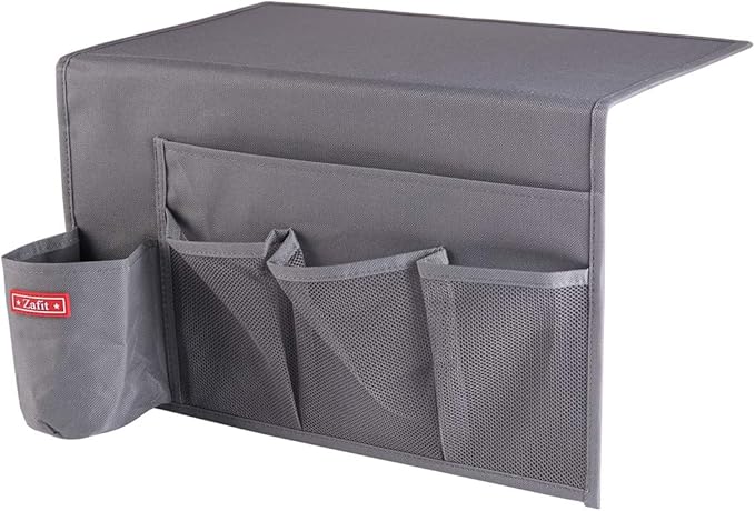5 Pockets Bedside Caddy, Bedside Storage Organizer for Water Bottles, Magazines, Phone, Glasses (5 Pockets-Grey)