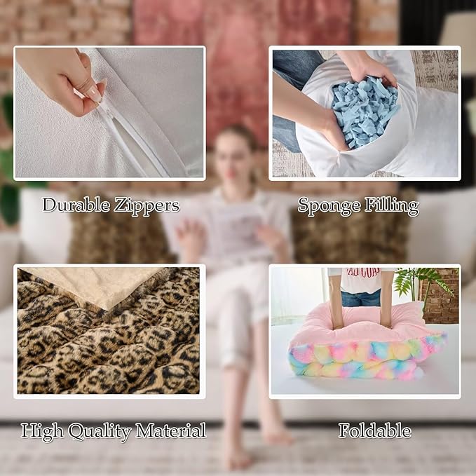 20x54 Fluffy Leopard Print Full Body Pillow,Cheetah Print Plush Fuzzy Faux Fur Body Pillows,Ultra Soft Bed and Sofa Pillow for Side Sleeper & Pregnancy,Big Hug Double Pillow,Furry Long Pillows-Brown